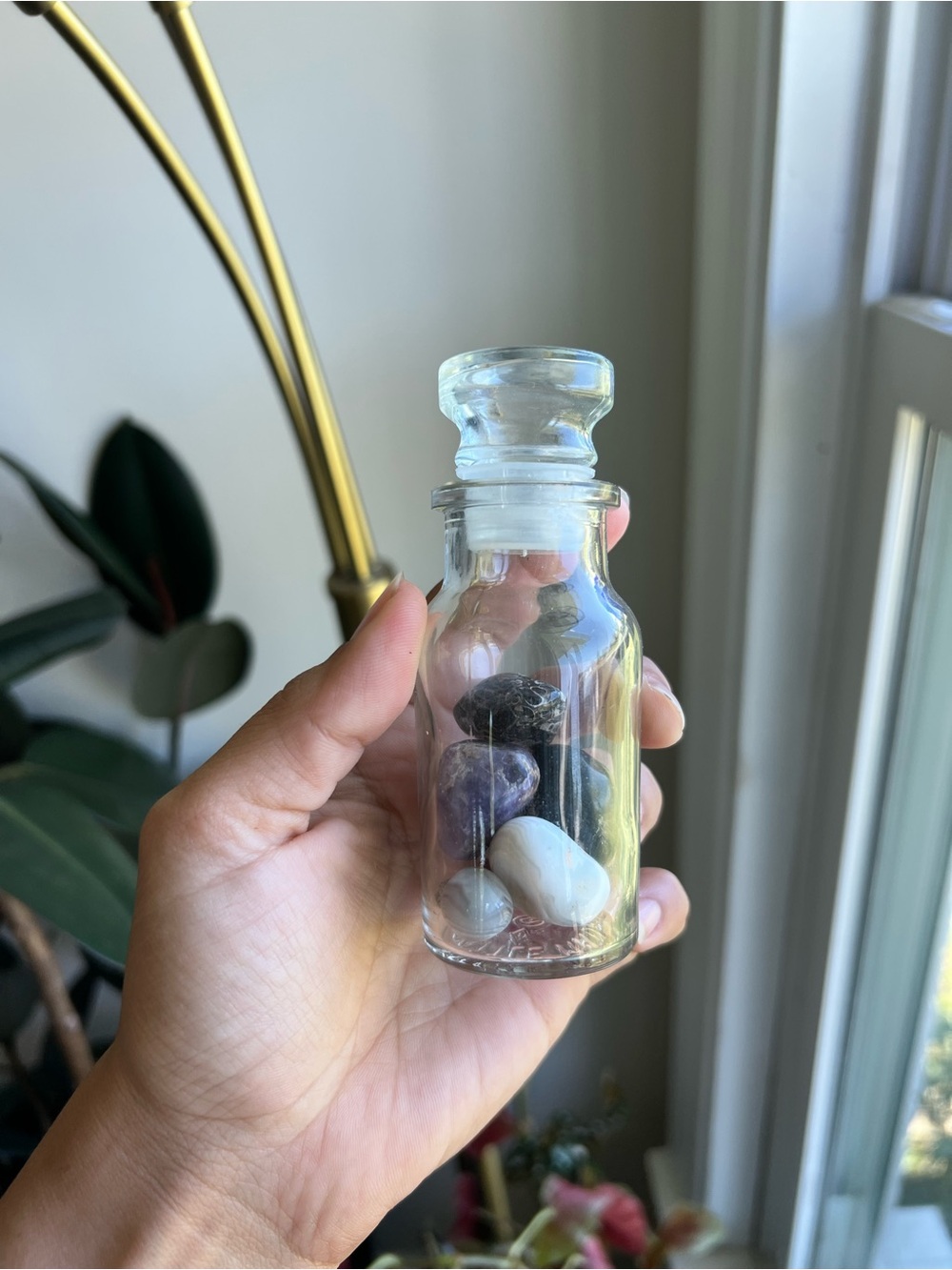Glass Apothecary Bottle with Mixed Tumbled Stones